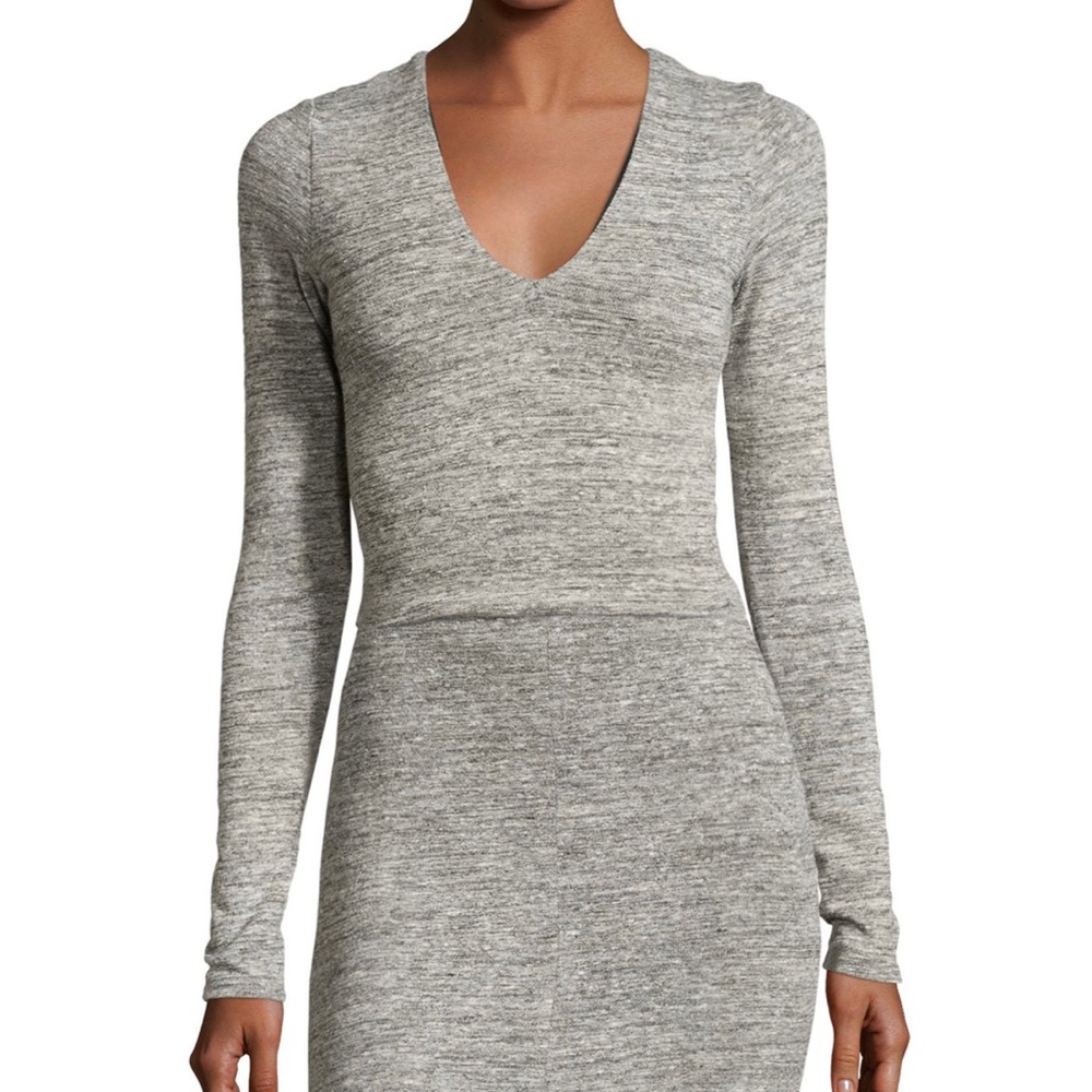Alice+Olivia Jori crop top space dye gray knit